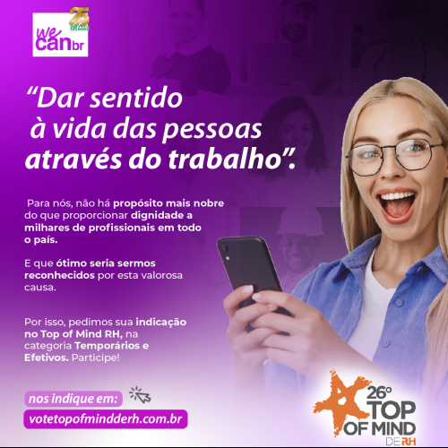CONTAMOS COM SUA INDICAÇÃO NO TOP OF MIND DE RH